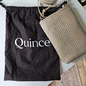 Quince Italian Handwoven Leather Crossbody Phone Bag Taupe